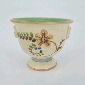 Weller Bonito 1927-33 Art Pottery Floral Pedestal Bowl Green Interior 5" Vintage